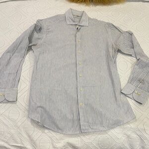 Suitsupply Blue and White Dress Shirt Cotton Linen Slim Fit